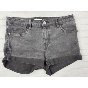 H&M Size 8 Womens Shorts Black Denim Jeans Med Rise Cuff Hem Stretch
